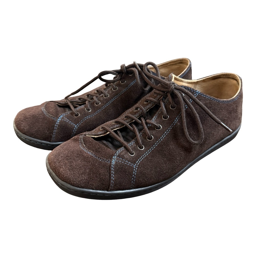 Born Mens Brown Suede Leather Blue Stitching Lace Up Sneakers Shoes Size 11 / 45
